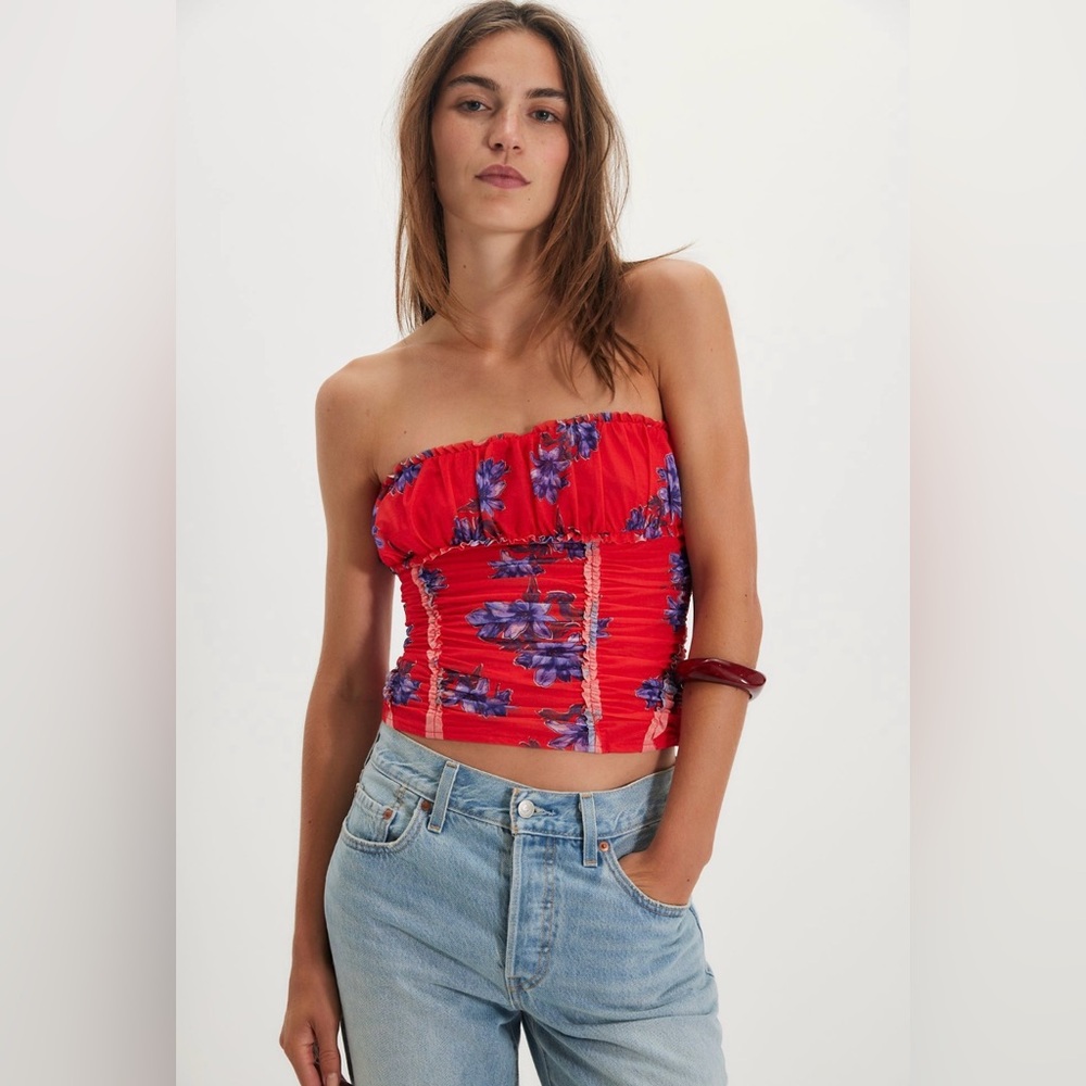 NWT Free People Scottie Printed Tube Top In Color Hot Combo